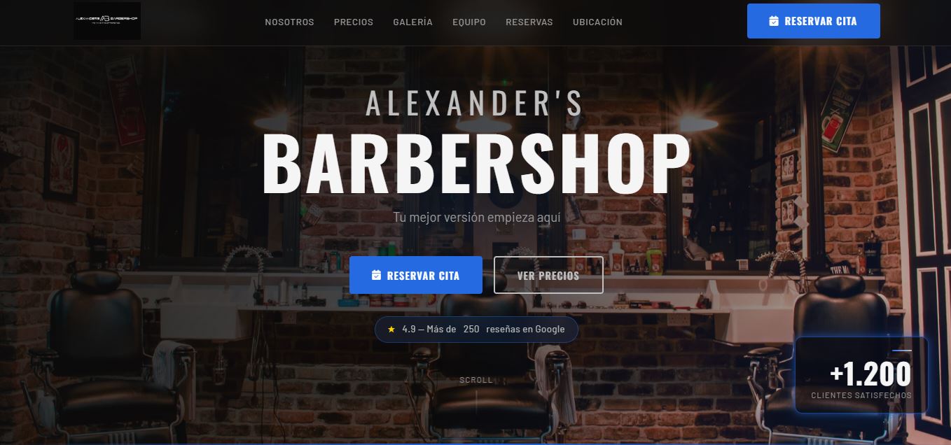 Web de Alexander's Barbershop diseñada por Nerox Studio